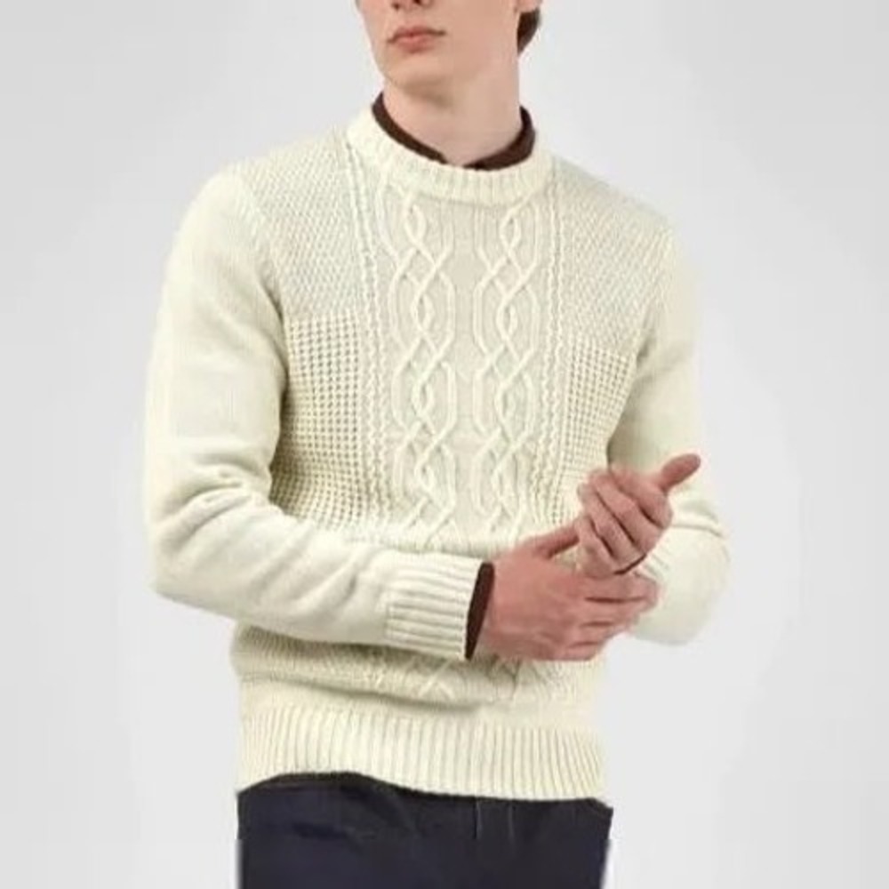 Ben Sherman Mens Ivory Cable Knit Crew Neck‎ Sweater BS35SR449 New Size M